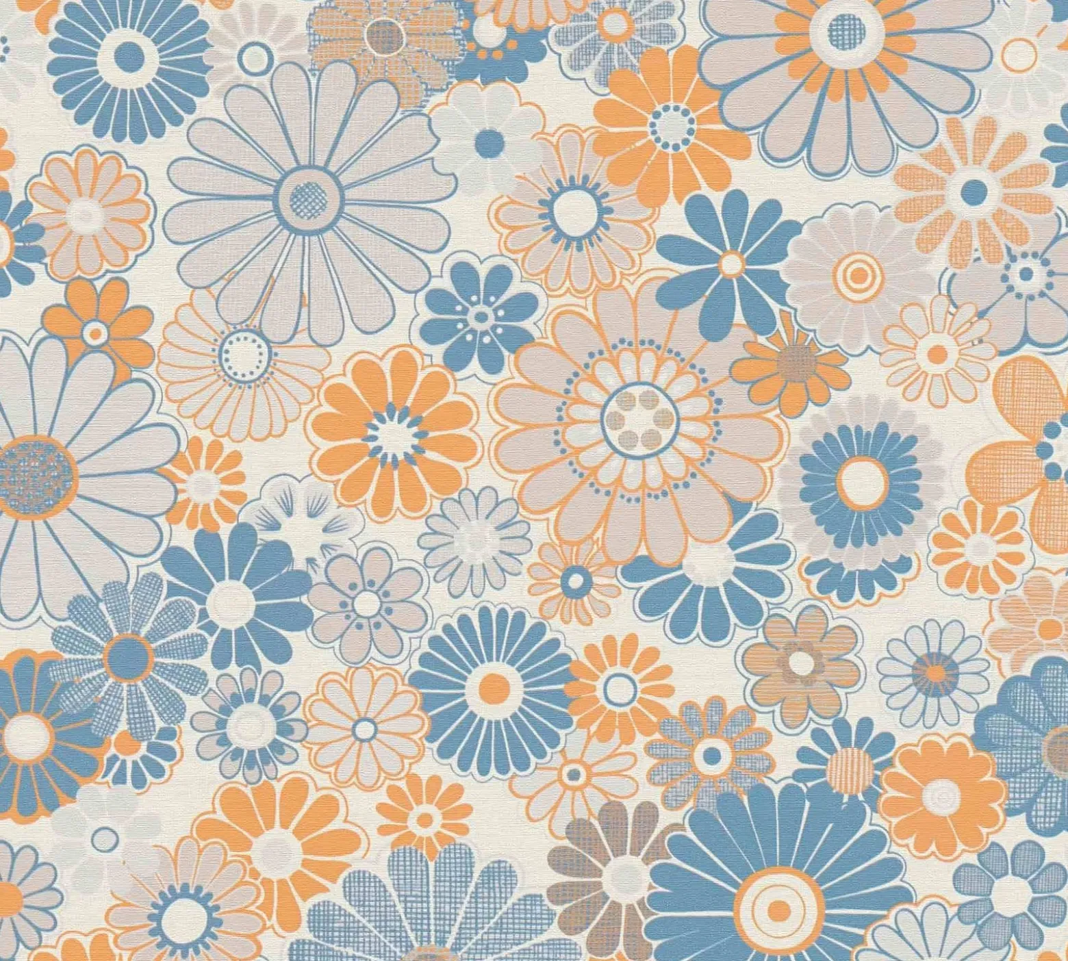 Vliestapete Blumen Retro Floral Blau Orange 39535-2