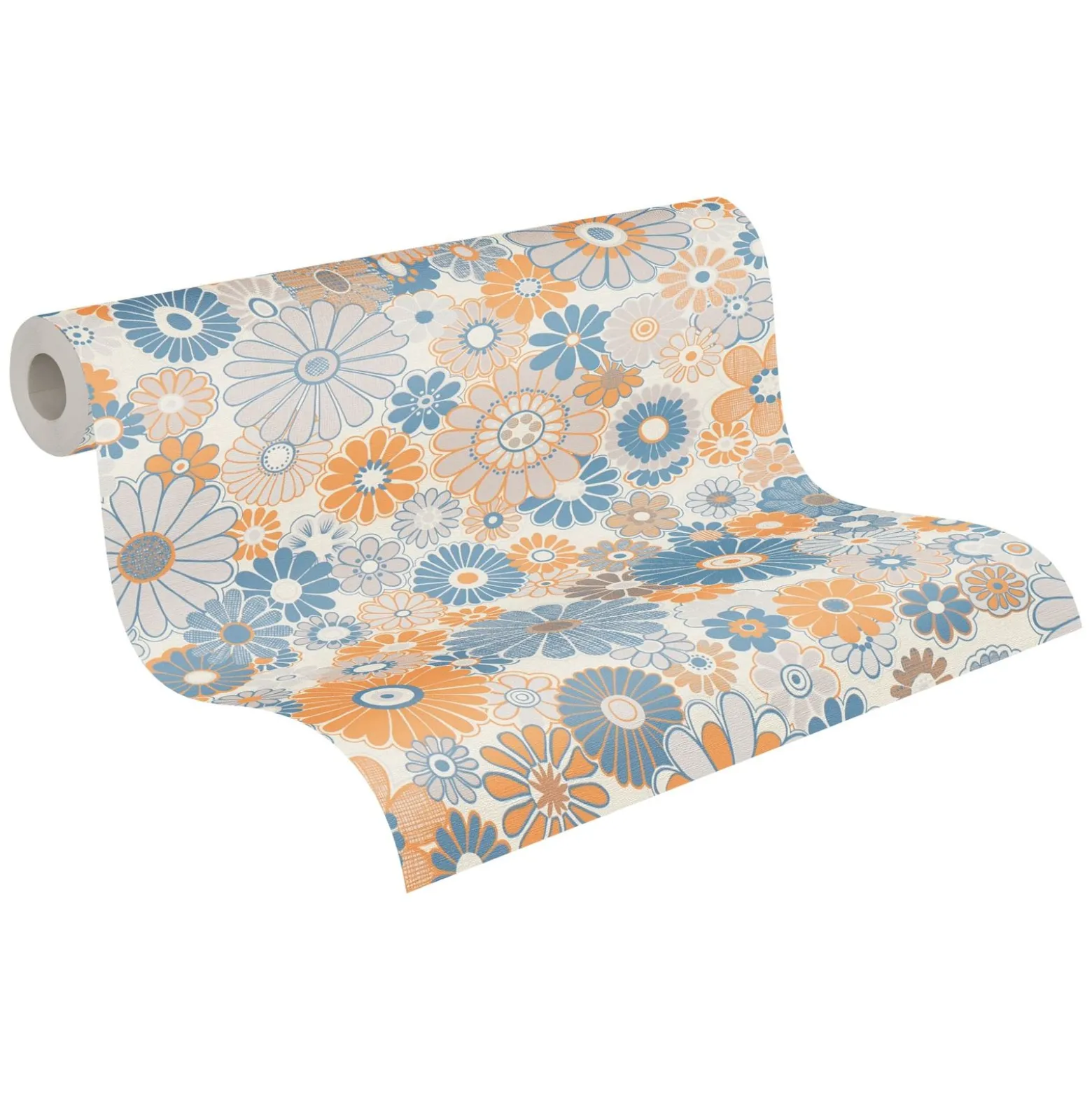Vliestapete Blumen Retro Floral Blau Orange 39535-2