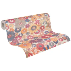 Vliestapete Blumen Retro Floral Rot Orange 39535-4