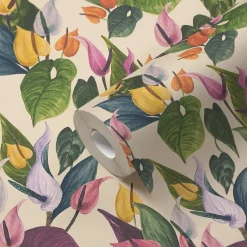 Vliestapete Blumen Tropisch Creme Grün 78210-1