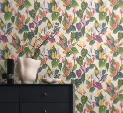 Vliestapete Blumen Tropisch Creme Grün 78210-1