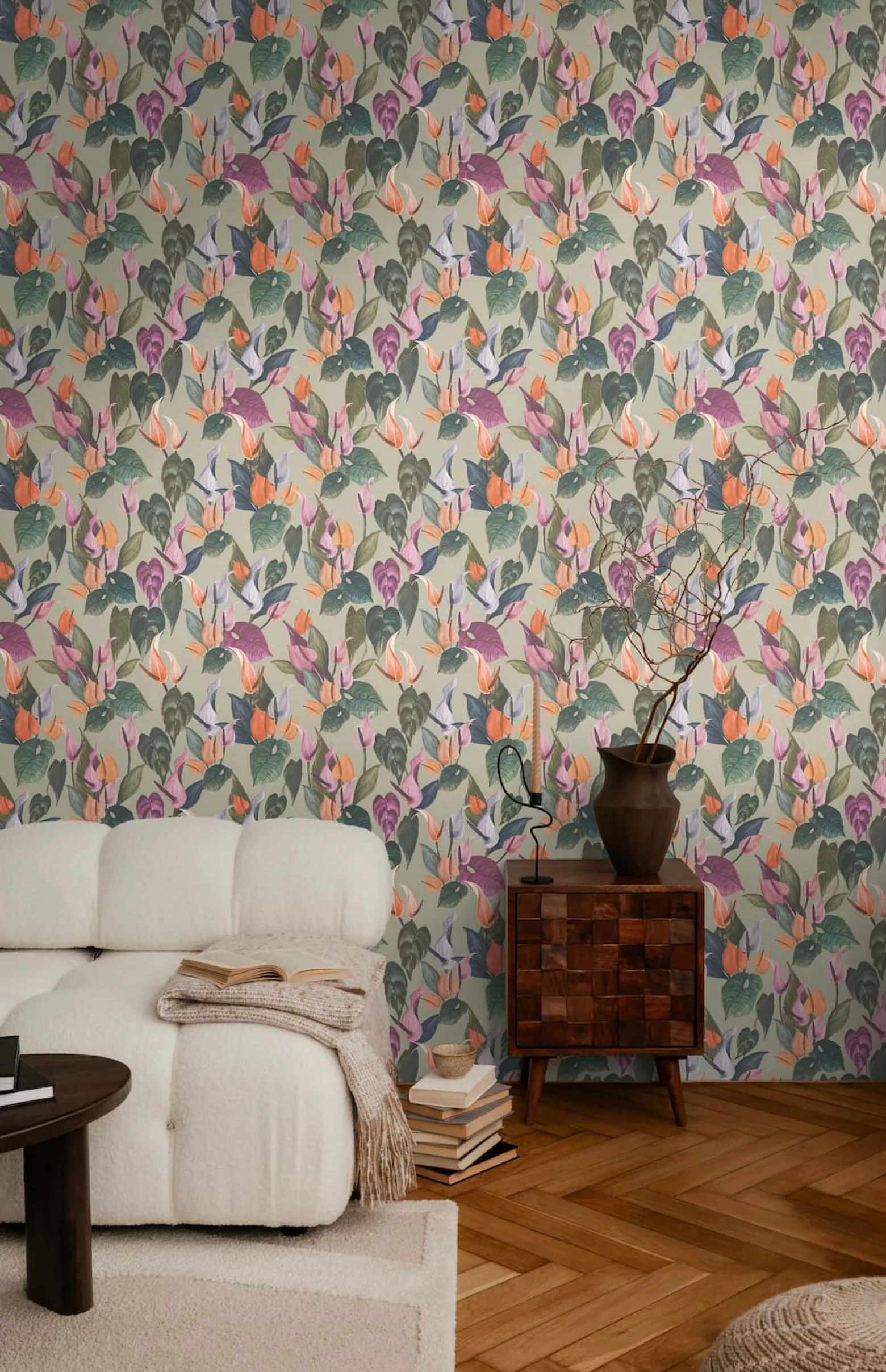 Vliestapete Blumen Tropisch Creme Grün 78210-1