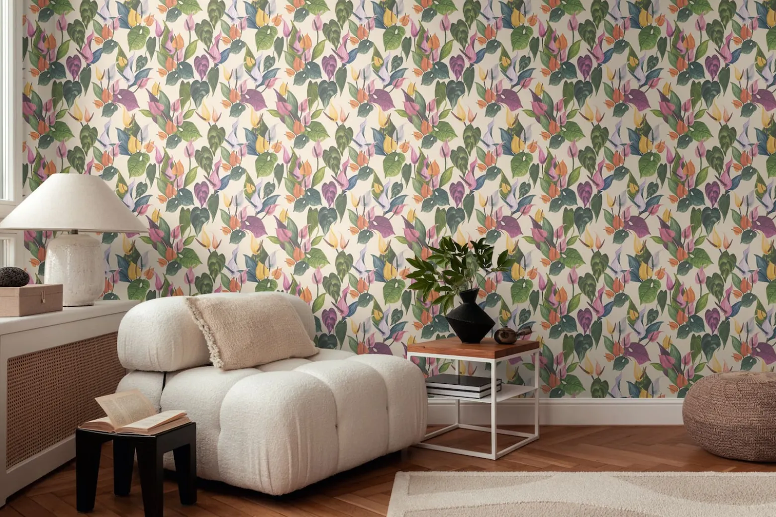 Vliestapete Blumen Tropisch Creme Grün 78210-1