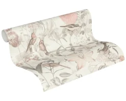 Vliestapete Blumen Vögel Floral wieß rosa grau 37276-2