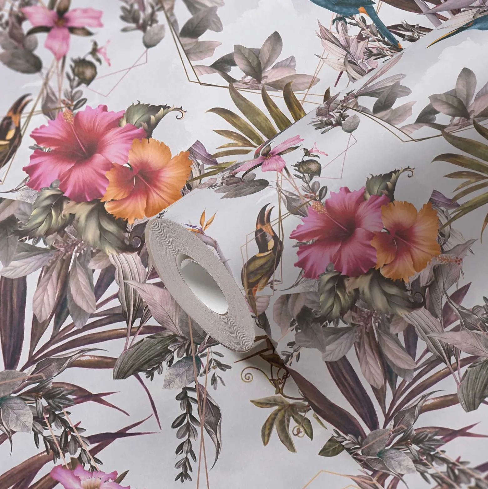 Vliestapete Blumen Vögel Floral hellblau bunt 38178-7