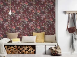Vliestapete Blumen Vögel Floral rot bunt 38178-5