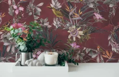 Vliestapete Blumen Vögel Floral rot bunt 38178-5