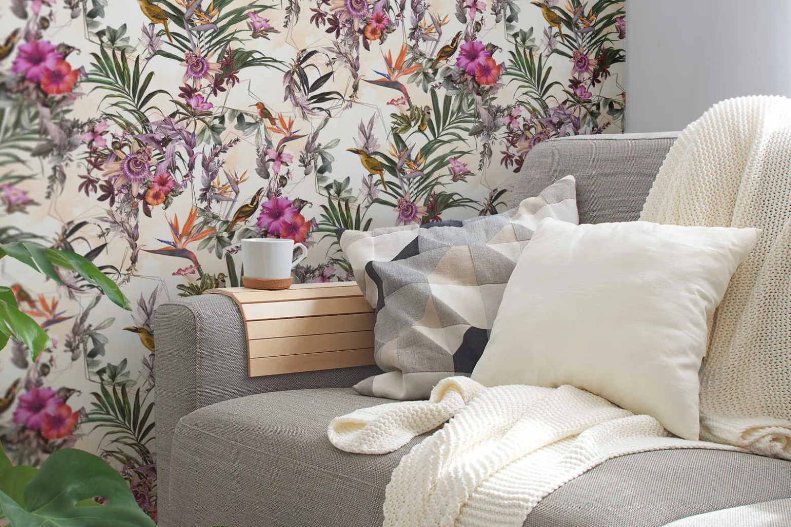 Vliestapete Blumen Vögel Floral creme bunt 38178-6