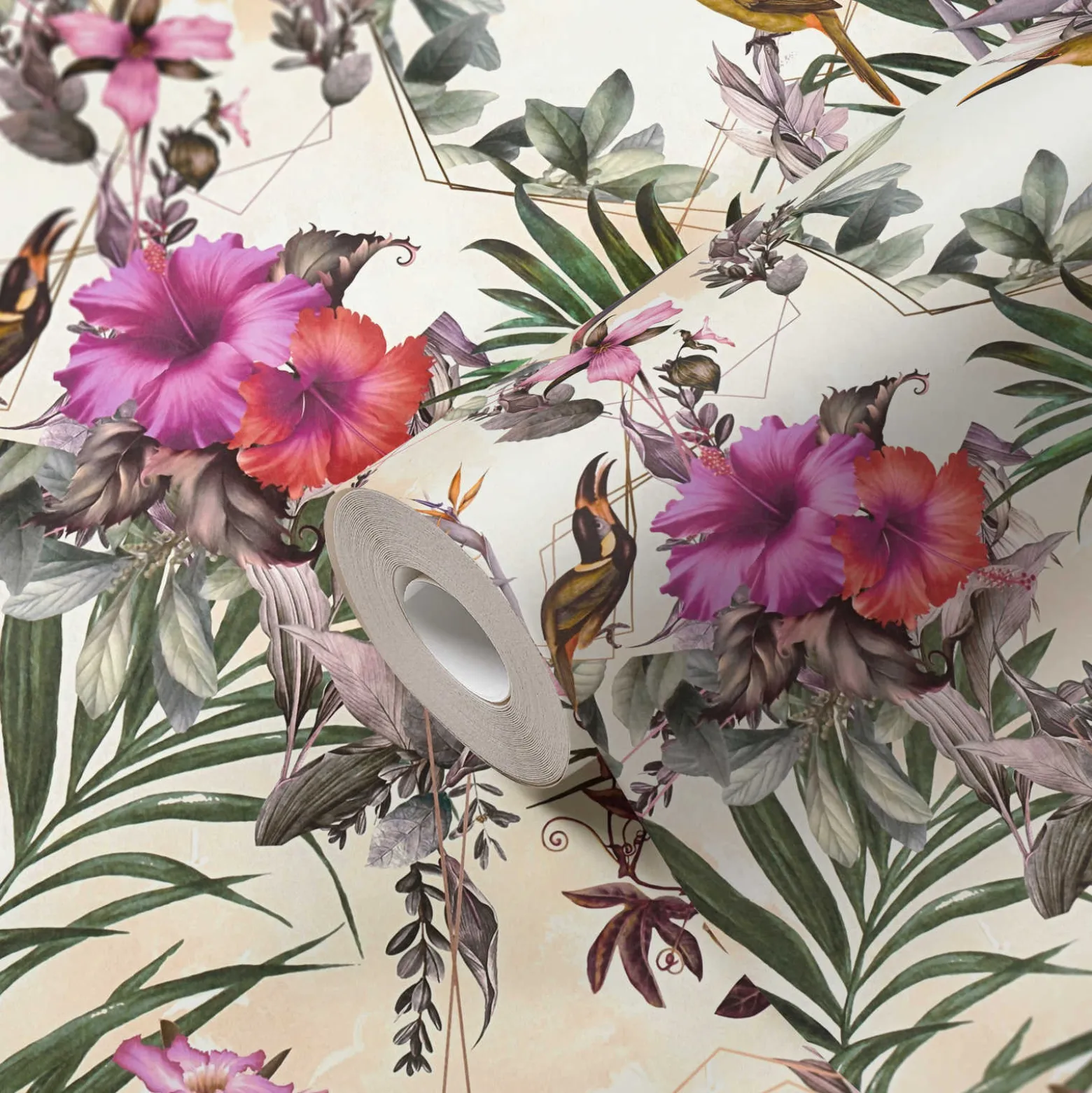 Vliestapete Blumen Vögel Floral creme bunt 38178-6