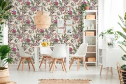 Vliestapete Blumen Vögel Floral creme bunt 38178-6