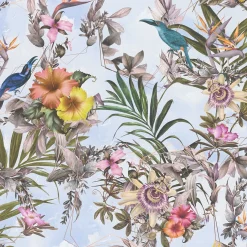 Vliestapete Blumen Vögel Floral blau bunt 38178-4