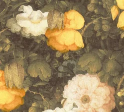 Vliestapete Blumen Vintage dunkelgrün gelb 36921-1