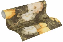 Vliestapete Blumen Vintage dunkelgrün gelb 36921-1