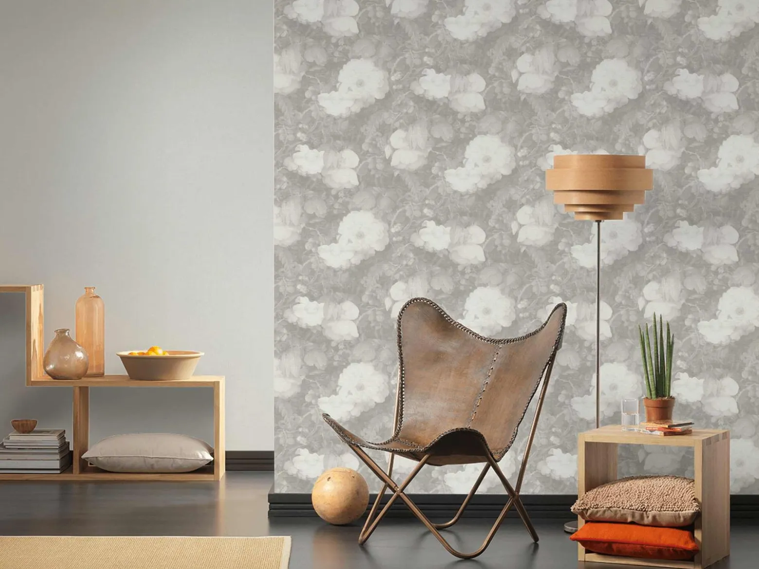 Vliestapete Blumen Vintage grau 36921-4