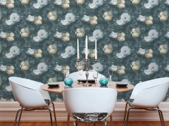 Vliestapete Blumen Vintage grünblau creme 36921-3
