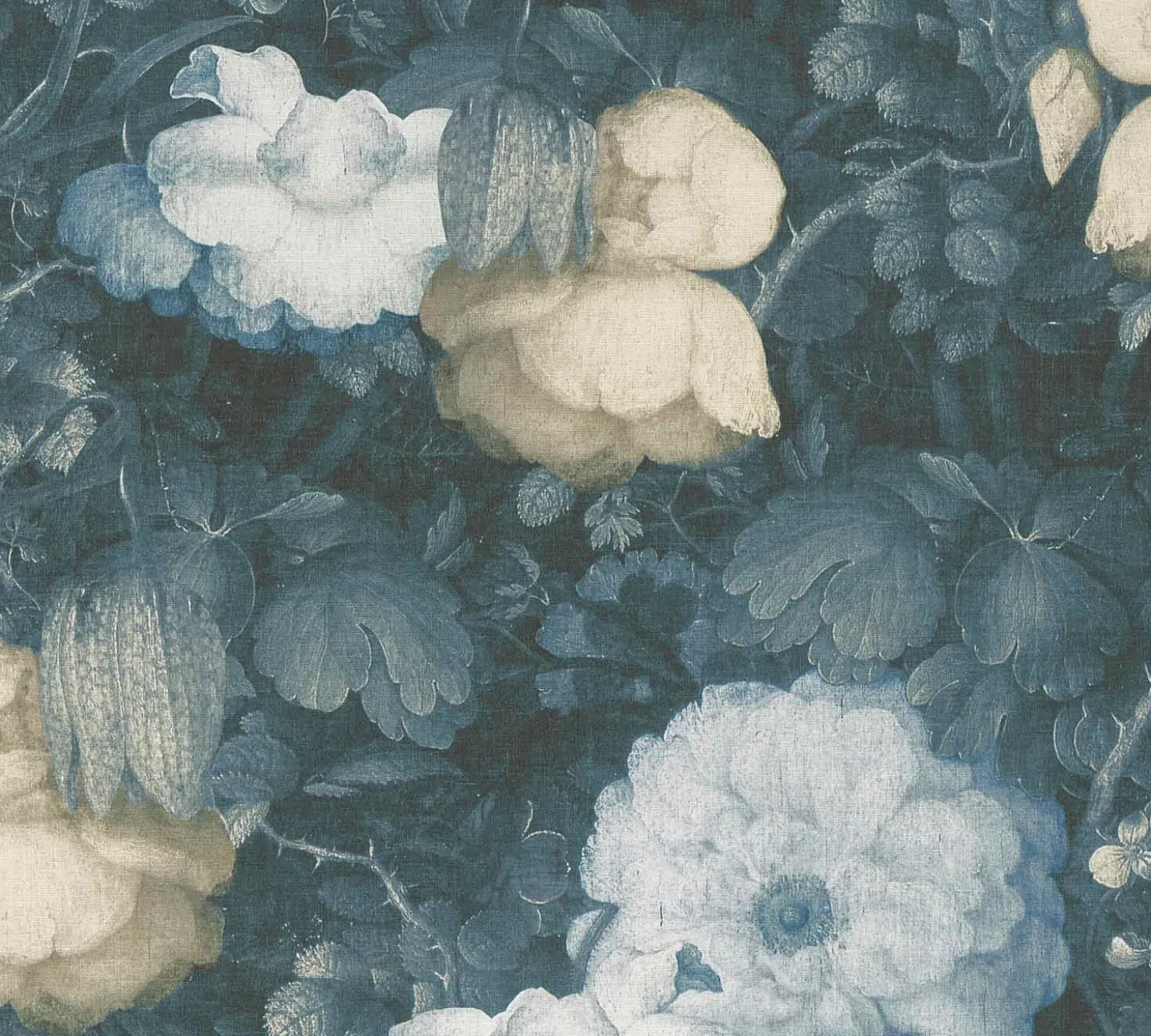 Vliestapete Blumen Vintage grünblau creme 36921-3