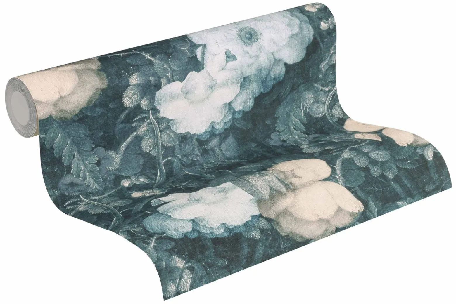 Vliestapete Blumen Vintage grünblau creme 36921-3