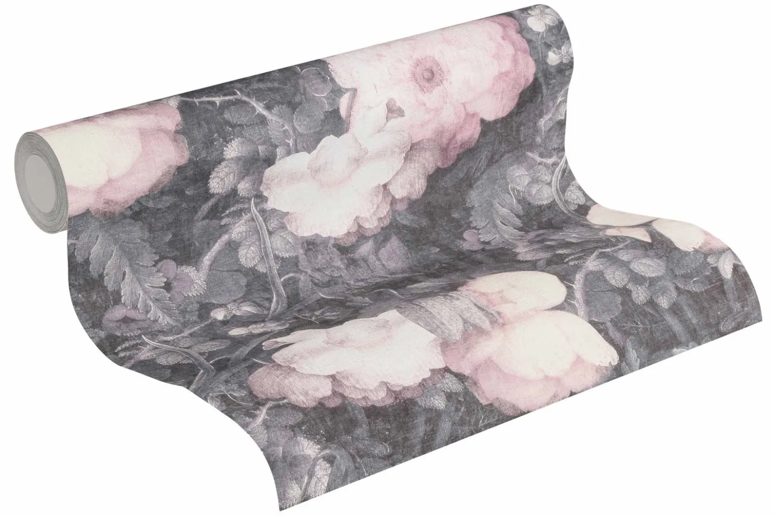 Vliestapete Blumen Vintage grau rosa 36921-2