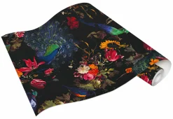 Vliestapete Blumen Vogel schwarz bunt Instawalls 6371-15