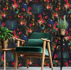 Vliestapete Blumen Vogel schwarz bunt Instawalls 6371-15