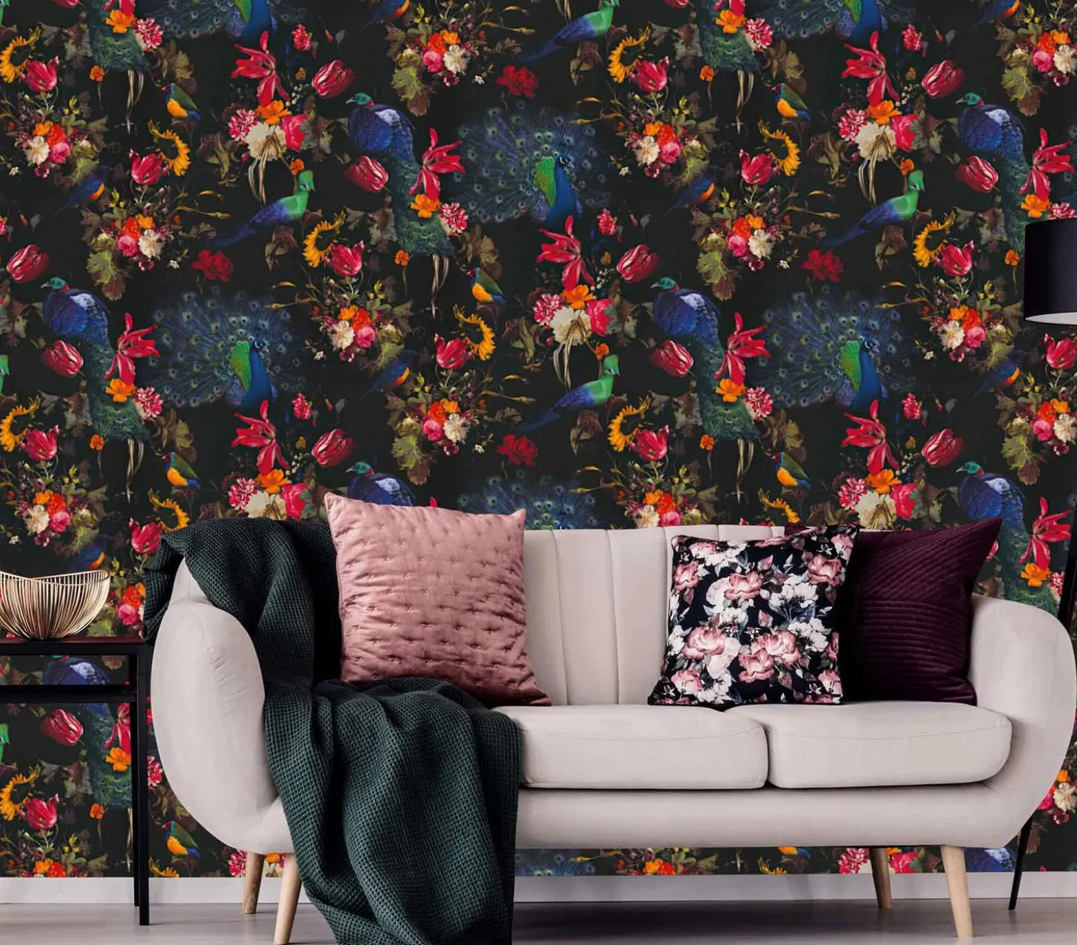 Vliestapete Blumen Vogel schwarz bunt Instawalls 6371-15