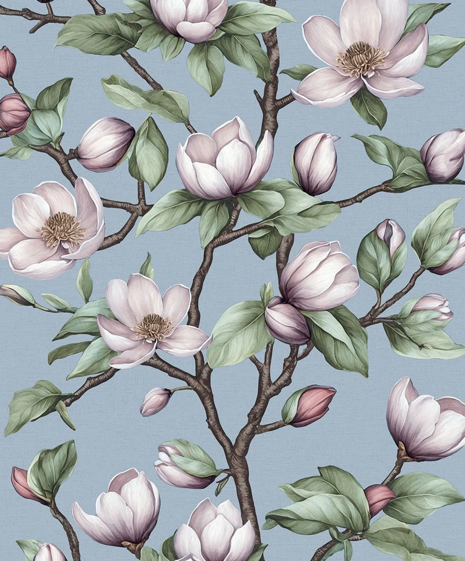 Vliestapete Blumen Zweige Blau Lila Grün 89036