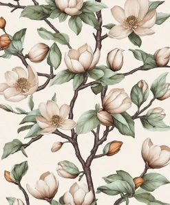 Vliestapete Blumen Zweige Creme Beige Grün 89034