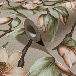 Vliestapete Blumen Zweige Grau Grün Rosa 89033