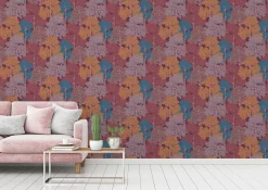 Vliestapete Bäume Blätter rot gelb blau 37753-3