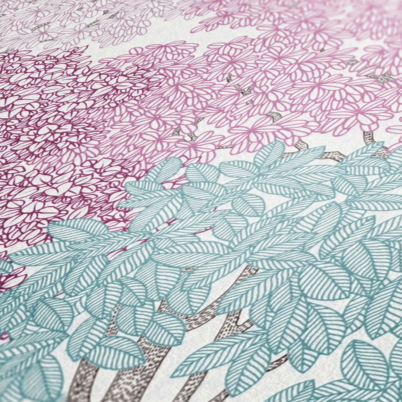 Vliestapete Bäume Blätter weiß pink blau 37753-5
