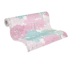 Vliestapete Bäume Blätter weiß pink blau 37753-5