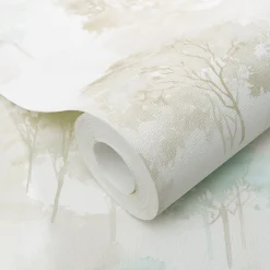 Vliestapete Bäume Wald Creme Braun Blau 10557-02
