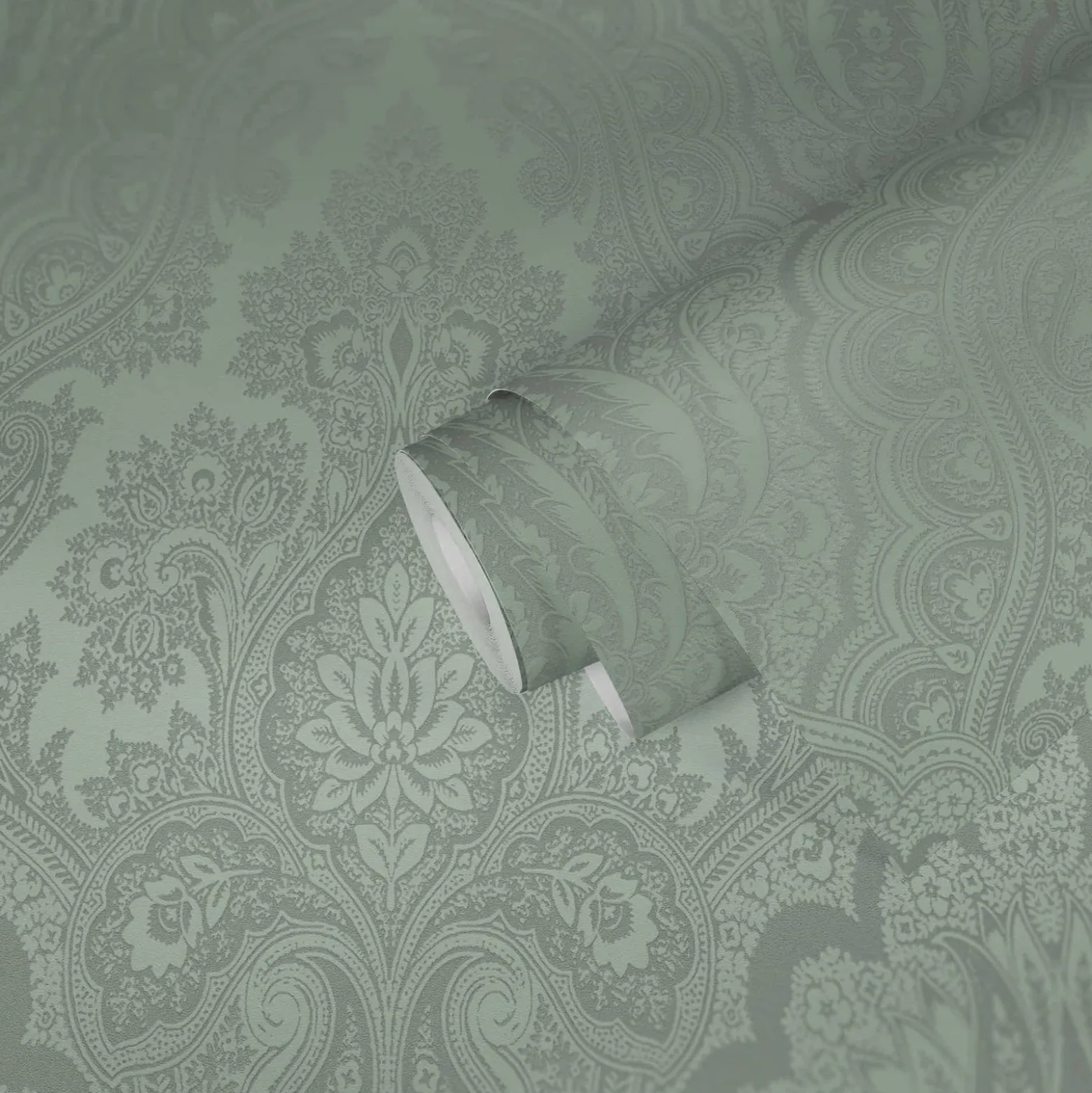 Vliestapete Damast-Design grau-grün silber 38708-1