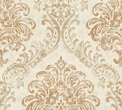 Vliestapete Damast Motiv Weiß Gold Metallic 39112-5
