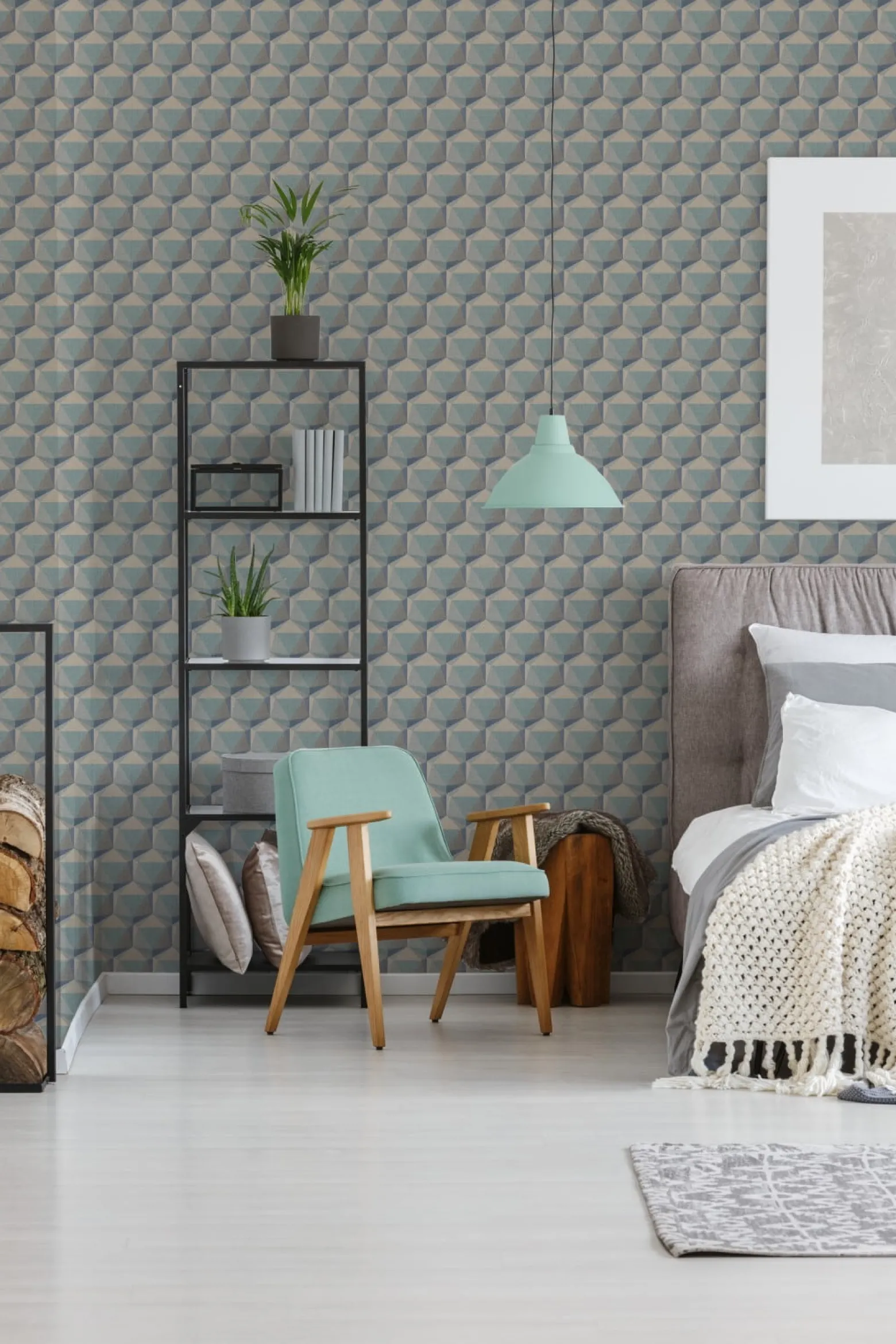 Vliestapete 3D Grafik Blau Beige Nara 38748-4 AS Creation