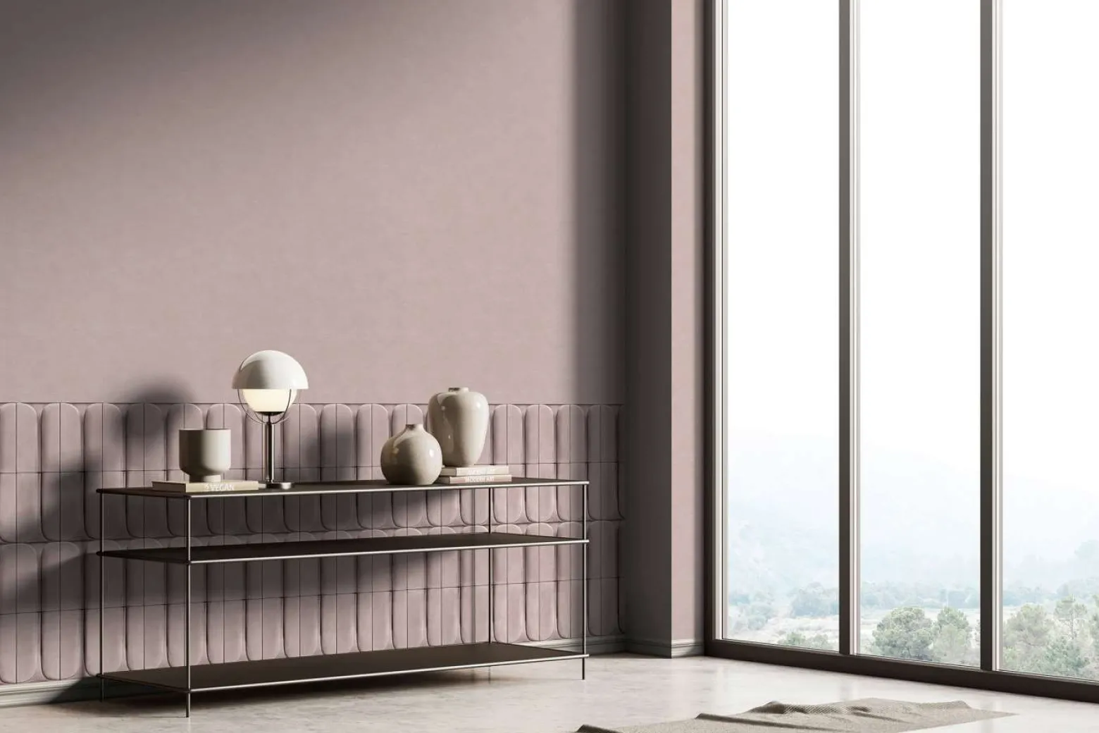 Vliestapete 3D Optik Kacheln Betonoptik Rosa Grau 34479