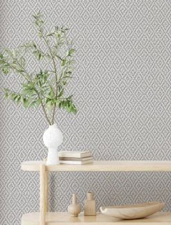 Vliestapete 3D-Optik Rauten Geflecht Grau Beige 47486