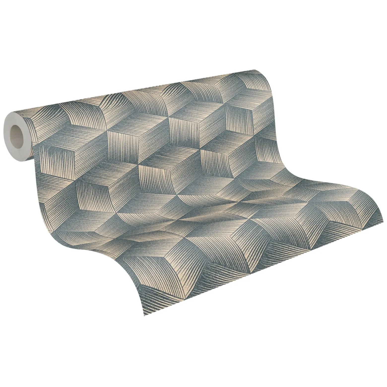 Vliestapete 3D-Optik Würfel Beige Blau Metallic 38506-3