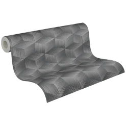 Vliestapete 3D-Optik Würfel Grau Schwarz Metallic 38506-4