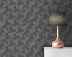 Vliestapete 3D-Optik Würfel Grau Schwarz Metallic 38506-4
