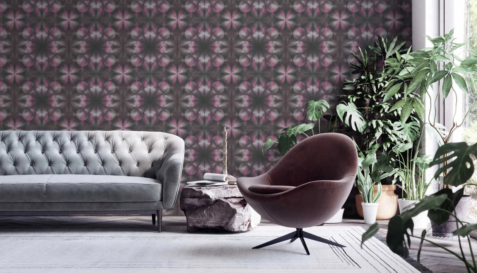 Vliestapete Dreiecke 3D pink schwarz grau 38692-1
