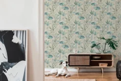 Vliestapete Dschungel Aquarell Beige Grün Blau 39348-4