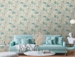 Vliestapete Dschungel Aquarell Beige Grün Blau 39348-4