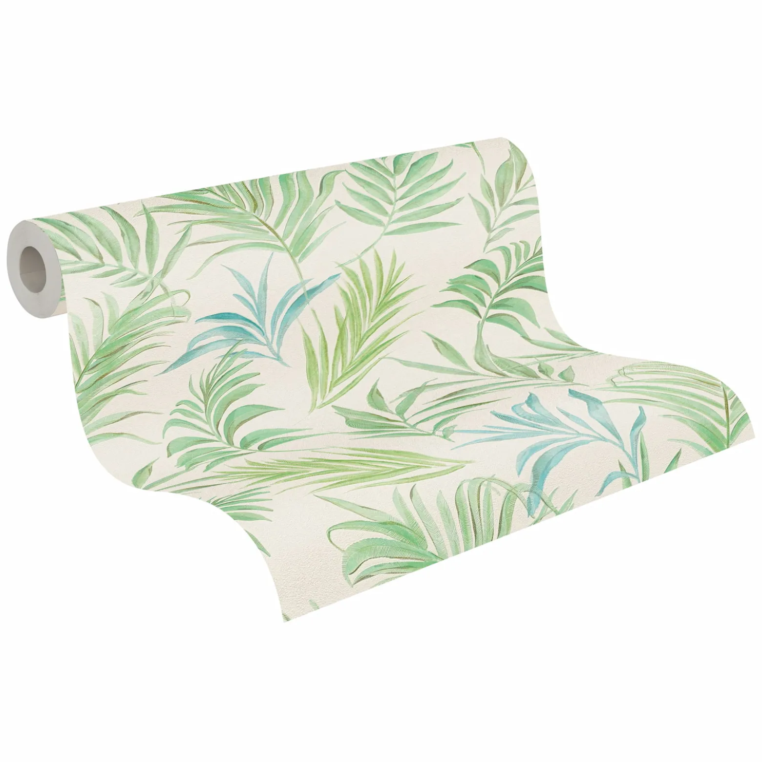 Vliestapete Dschungel Blätter Creme Grün Glanz 79108-4