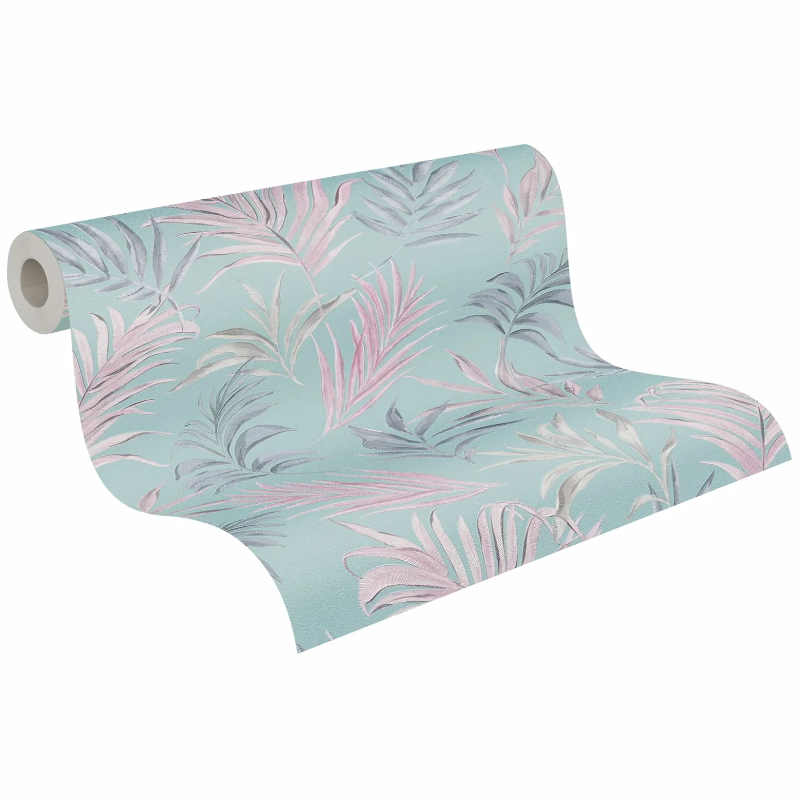 Vliestapete Dschungel Blätter Blau Rosa Glanz 79108-2