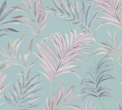Vliestapete Dschungel Blätter Blau Rosa Glanz 79108-2