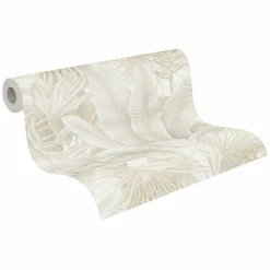 Vliestapete Dschungel Blätter Beige Weiß 39647-4