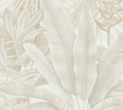 Vliestapete Dschungel Blätter Beige Weiß 39647-4