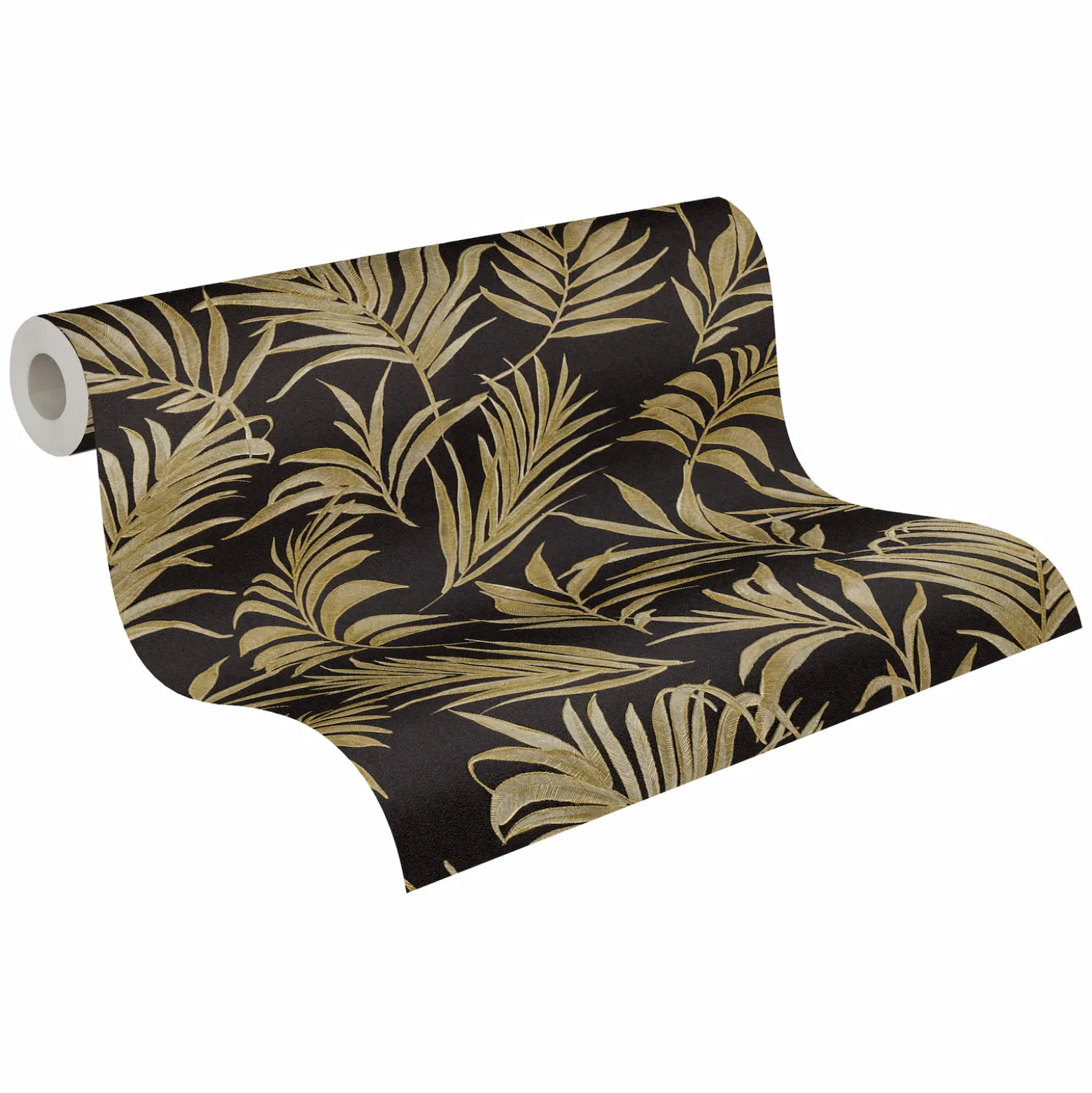 Vliestapete Dschungel Blätter Schwarz Gold Metallic 79108-6