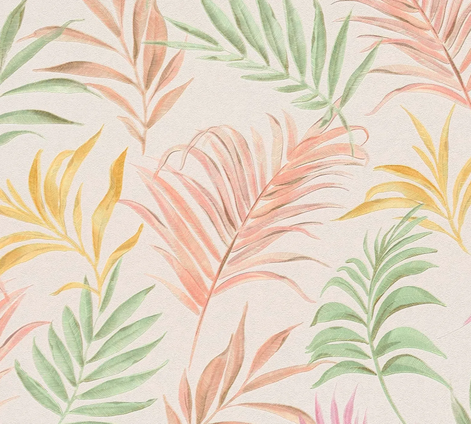 Vliestapete Dschungel Blätter Creme Bunt Glanz 79108-3